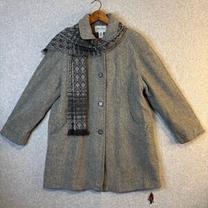 Cabin Creek Vtg Women's 12 Wool Blend Coat Gray Button Front Collar Scarf Set
